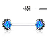 Pair Titanium Threadless Push in Nipple Barbell with Opal & CZ Ball