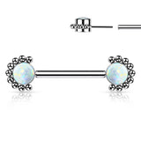 Pair Titanium Threadless Push in Nipple Barbell with Opal & CZ Ball