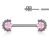 Pair Titanium Threadless Push in Nipple Barbell with Opal & CZ Ball