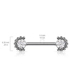 Pair Titanium Threadless Push in Nipple Barbell with Opal & CZ Ball