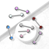 Pair Titanium Threadless Push in Nipple Barbell with Opal & CZ Ball