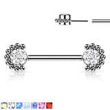 Pair Titanium Threadless Push in Nipple Barbell with Opal & CZ Ball