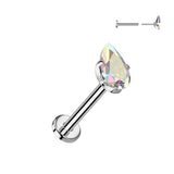 Titanium Threadless Push-In Tear Drop CZ Labret Ear Cartilage Helix 18G