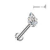 Titanium Threadless Push-In Tear Drop CZ Labret Ear Cartilage Helix 18G