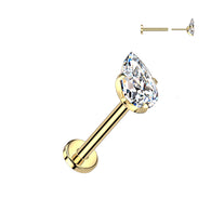 Titanium Threadless Push-In Tear Drop CZ Labret Ear Cartilage Helix 16G