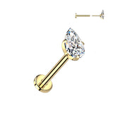 Titanium Threadless Push-In Tear Drop CZ Labret Ear Cartilage Helix 18G