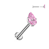 Titanium Threadless Push-In Tear Drop CZ Labret Ear Cartilage Helix 18G