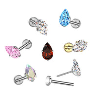 Titanium Threadless Push-In Tear Drop CZ Labret Ear Cartilage Helix 18G