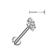 Marquise CZ Titanium Threadless Stud for Labret Tragus Lobe Helix