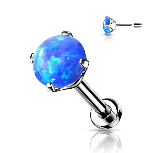 Titanium Threadless Push in Prong Set Opal Labret Cartilage
