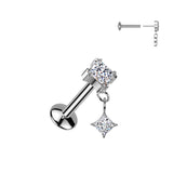 Titanium CZ Dangle Threadless Stud for Labret Tragus Lobe Helix