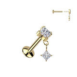 Titanium CZ Dangle Threadless Stud for Labret Tragus Lobe Helix