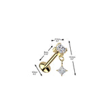 Titanium CZ Dangle Threadless Stud for Labret Tragus Lobe Helix