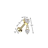 CZ Heart Dangle Titanium Threadless Stud for Labret Tragus Lobe Helix