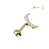 Titanium Threadless Stud with CZ Crescent Moon Labret Tragus Helix