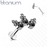 Titanium Threadless 3 Bezel Set Curved CZ Push in Labret Cartilage