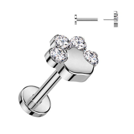 Titanium Threadless Push in CZ Paw Top Labret Cartilage