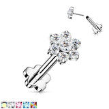 Titanium Threadless Push-In CZ Flower Labret Flower Base Stud