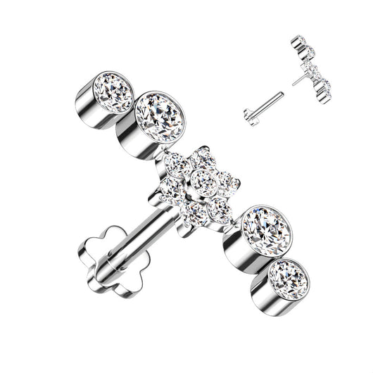 Titanium Threadless Push in CZ & Opal Flower Labret Cartilage