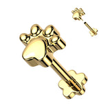 Titanium Threadless Push in Flower Base Labret With Paw Print Top
