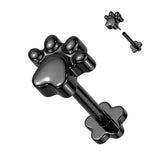 Titanium Threadless Push in Flower Base Labret With Paw Print Top