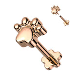 Titanium Threadless Push in Flower Base Labret With Paw Print Top