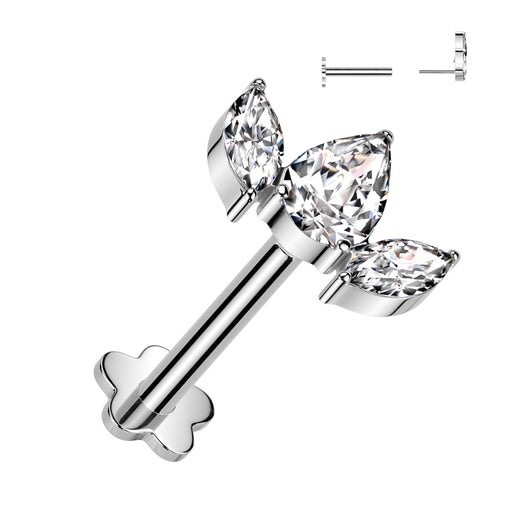 Titanium Threadless Push in Pear CZ Flower Base Labret Cartilage