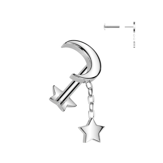 Titanium Threadless Push Crescent Moon Dangle Labret Star Base Ear Cartilage
