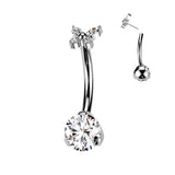 Titanium Threadless Push In CZ & Butterfly CZ Top Belly Button Ring