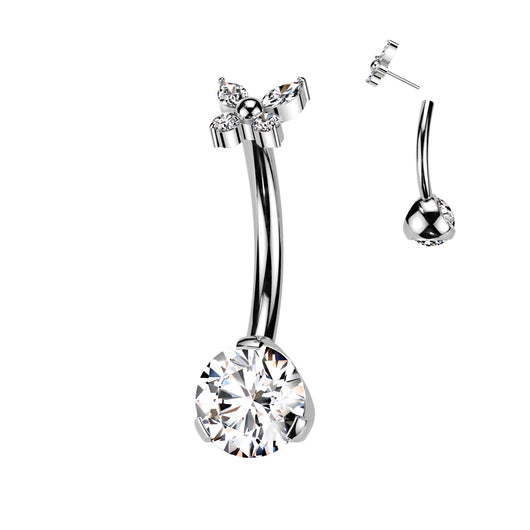 Titanium Threadless Push In CZ & Butterfly CZ Top Belly Button Ring