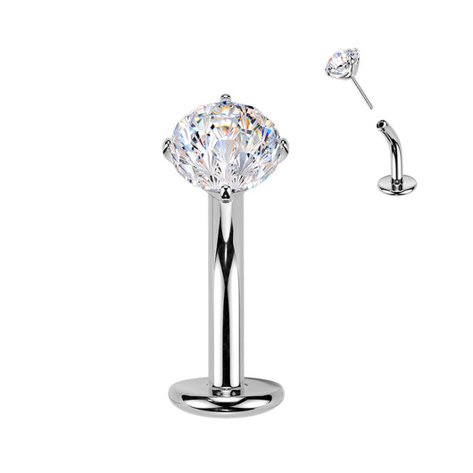 Titanium Threadless Floating Convex Base Fireworks Cut CZ Top Belly Button Ring