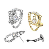 Titanium Threadless Floating Convex Base Double Chain CZ Top Belly Button Ring