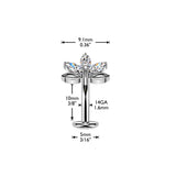 Titanium Threadless Floating Convex Base 3 Marquise CZ Leaf Top Belly Button Ring