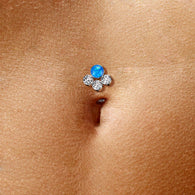 Titanium Threadless Floating Convex Base 3 CZ & Opal Top Belly Button Ring