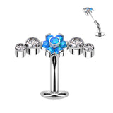 Titanium Threadless Floating Opal Flower Top Belly Button Ring