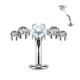 Titanium Threadless Floating Opal Flower Top Belly Button Ring