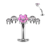 Titanium Threadless Floating Opal Flower Top Belly Button Ring