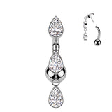 Titanium Threadless Push In 3 Tear Drop CZ Belly Button Rings