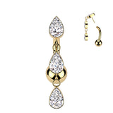 Titanium Threadless Push In 3 Tear Drop CZ Belly Button Rings