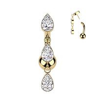 Titanium Threadless Push In 3 Tear Drop CZ Belly Button Rings