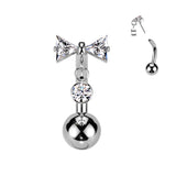 Titanium Threadless Push In Bowtie & CZ Dangle Eyebrow Ring