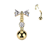 Titanium Threadless Push In Bowtie & CZ Dangle Eyebrow Ring