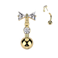 Titanium Threadless Push In Bowtie & CZ Dangle Eyebrow Ring