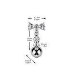 Titanium Threadless Push In Bowtie & CZ Dangle Eyebrow Ring
