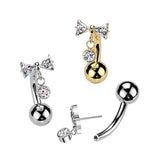 Titanium Threadless Push In Bowtie & CZ Dangle Eyebrow Ring