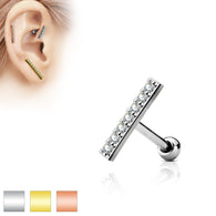 CZ Lined Set 12mm Long Bar Top Ear Cartilage Helix Daith Tragus Barbell Earrings