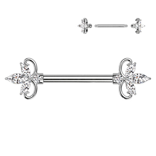 Pair Double Heart Marquise CZ Nipple Barbell