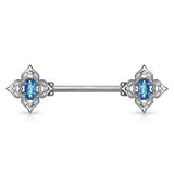 Pair Floral Filigree Crystal & Opal Glitter Nipple Barbell Rings