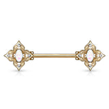 Pair Floral Filigree Crystal & Opal Glitter Nipple Barbell Rings