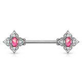 Pair Floral Filigree Crystal & Opal Glitter Nipple Barbell Rings